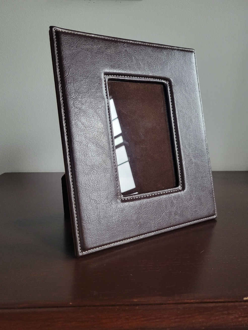 Faux Leather Chocolate Brown Photo Frame, 8" x 9.5"